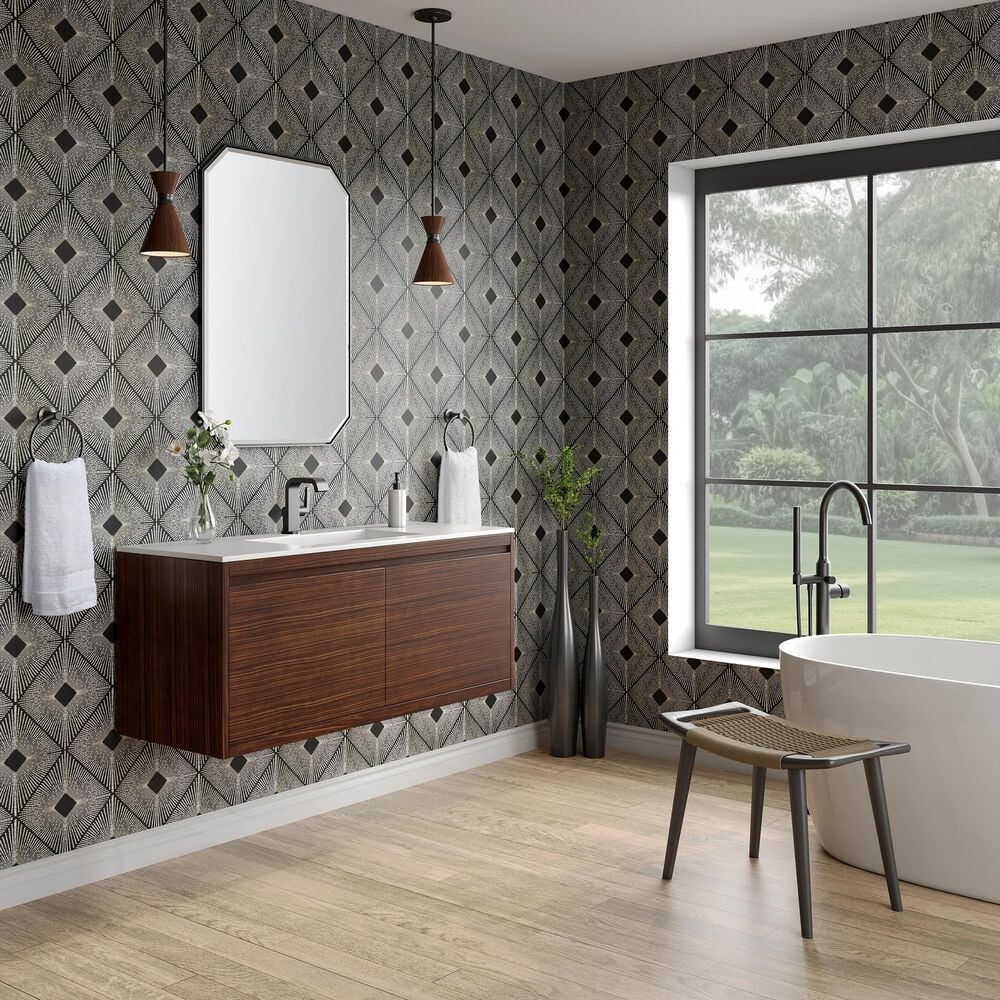 James Martin Vanities Mantova 47.3&quot; Single Vanity in Glossy White and Brushed Nickel with 3 cm Glossy White Composite Stone Top and Rectangular Sink, , large