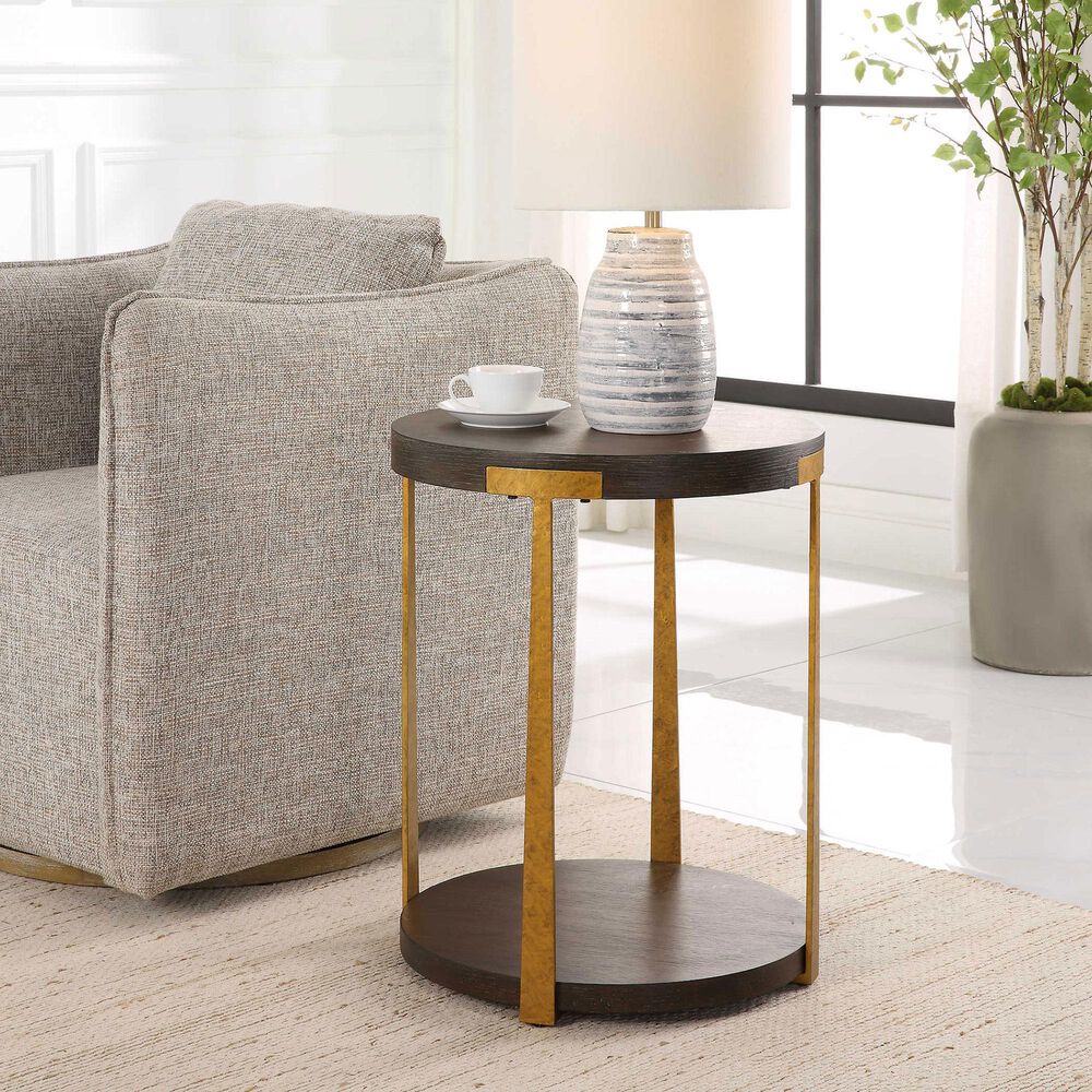 Uttermost Palisade Side Table in Coffee Oak and Antique Gold, , large
