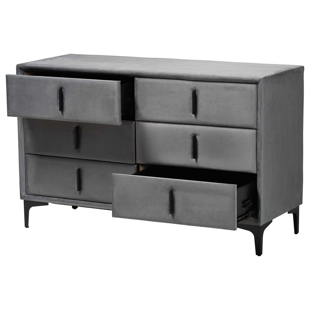 Baxton Studio Etienne 6-Drawer Dresser with Slate Grey Upholstered in Black, , large