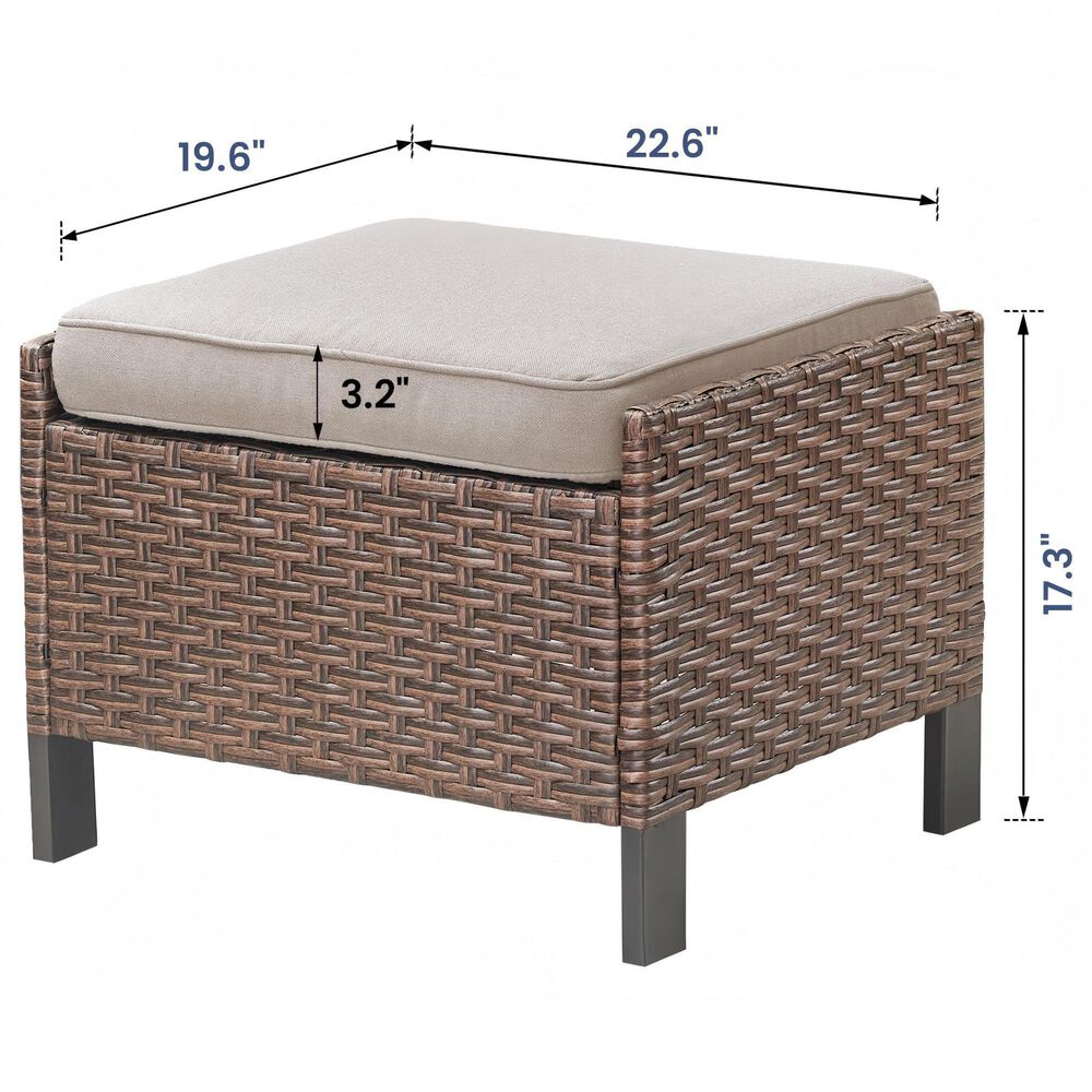 Sunwell Garden 17.3" Ottoman with Beige Cushion in Brown (Set of 2), , large