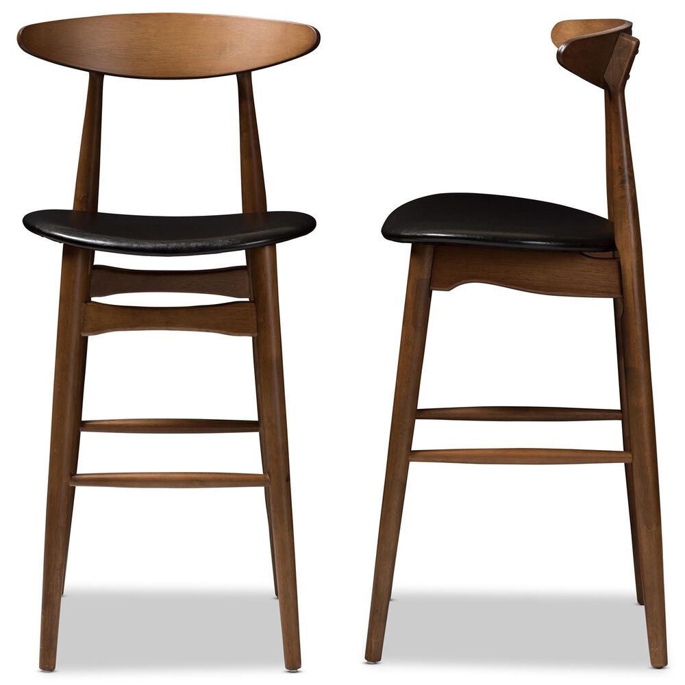 Baxton Studio Flora Bar Stool in Walnut (Set of 2), , large