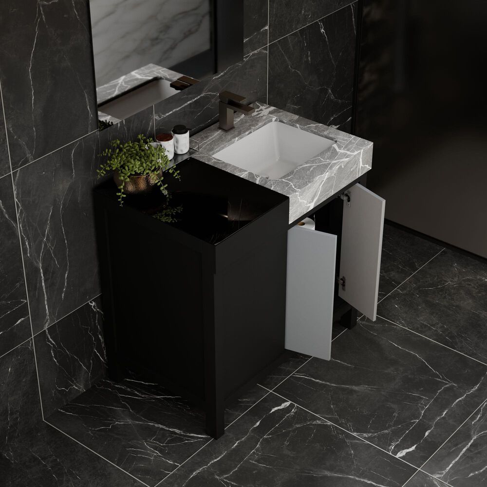 Lexora Home Zilara 36&quot; Single Bathroom Vanity in Black and Grey with 11 cm Castle Grey Marble Top and Rectangular Sink, , large