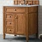 James Martin Vanities Brittany 30" Single Bathroom Vanity in Saddle Brown with 3 cm Carrara White Marble Top and Rectangle Sink, , large