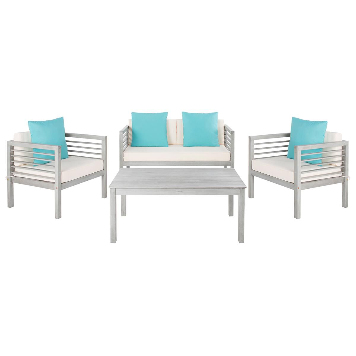 Safavieh Alda 4 Piece Outdoor Set with Accent Pillows in Grey Wash