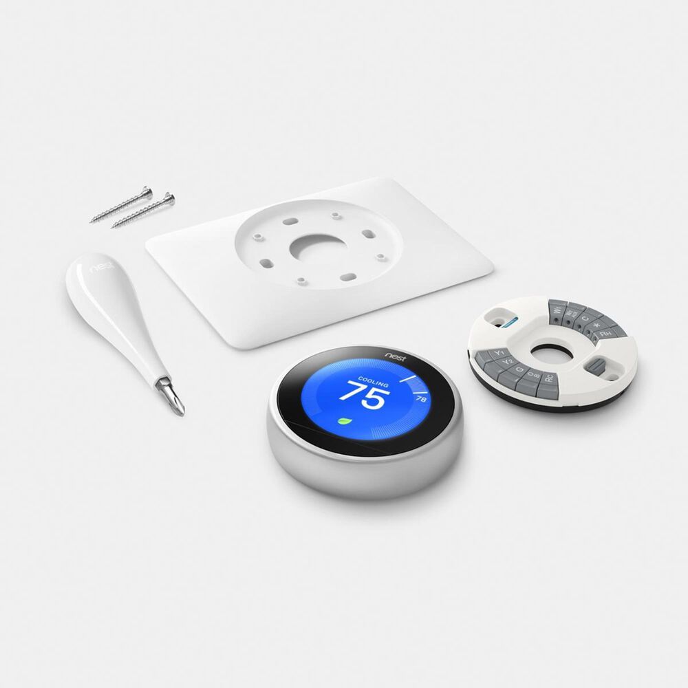 Google Nest Hub &#40;2nd Generation&#41; - Chalk with Nest Learning Thermostat in Polished Steel, , large