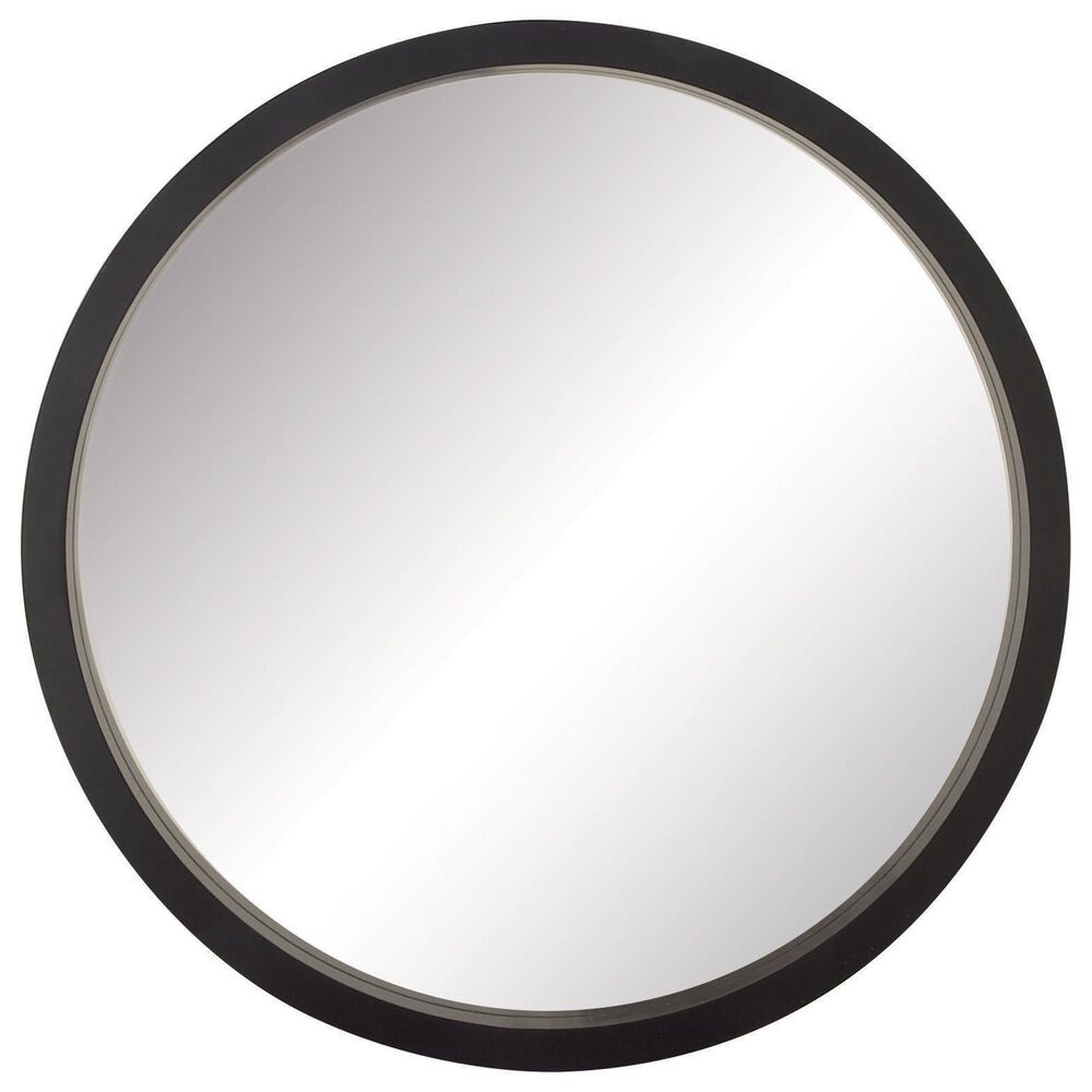 Maple and Jade 32&quot; Round Wood Wall Mirror in Matte Black, , large