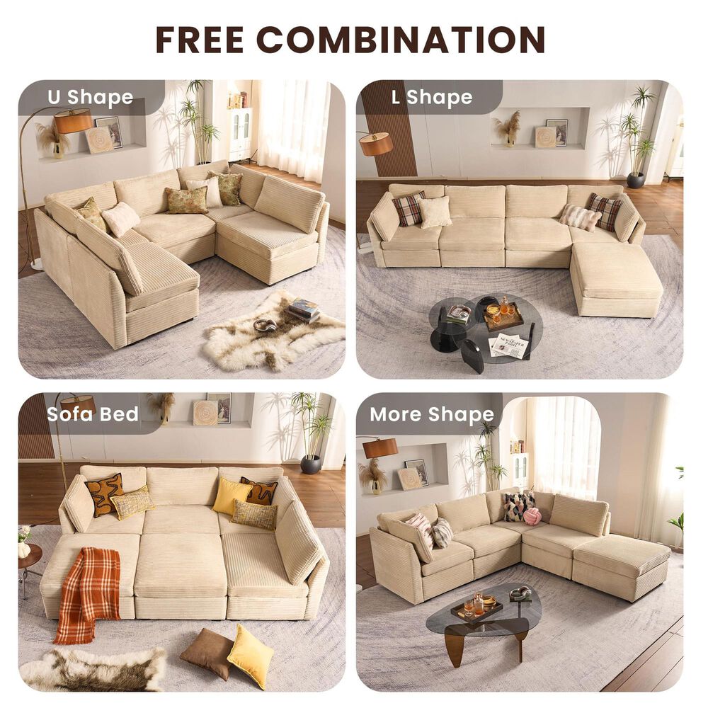 HOMLUX 9-Piece Mod L-Sectional with Chaise in Beige, , large