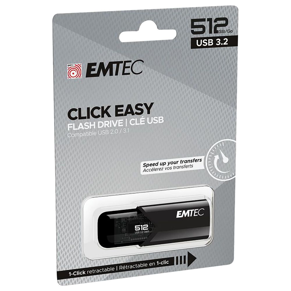 Emtec B110 512GB USB 3.2 Click Easy Flash Drive in Black, , large