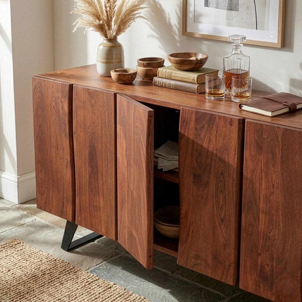 Home Trends &amp; Design Organic Forge 68" Sideboard in Raw Walnut, , large