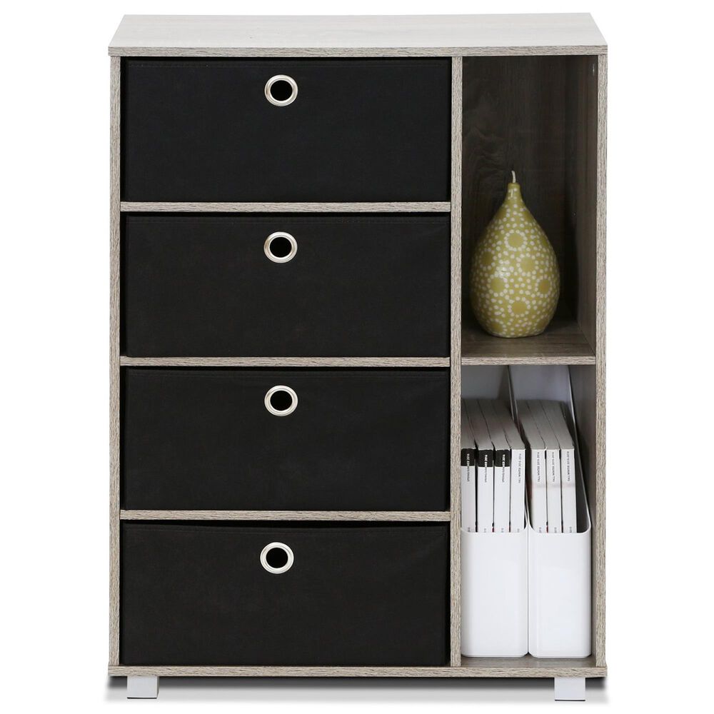 HOMLUX Multipurpose Storage Bookshelf Cabinet with 4 Bin Drawers in French Oak and Black, , large