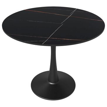 Leisuremod Bristol 31" Round Dining Table with Sintered Stone Top in Black - Table Only, , large
