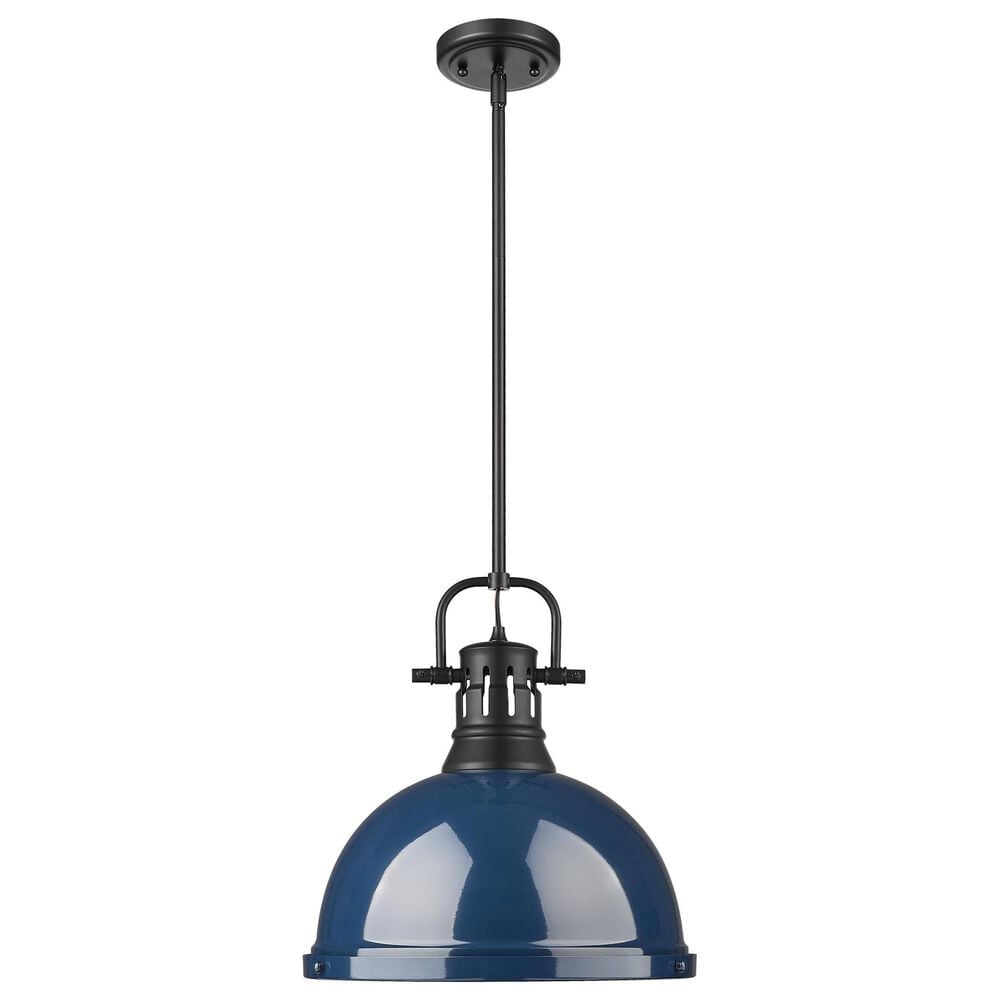 Golden Lighting Duncan 1-Light Pendant with Rod and Matte Navy Shade in Matte Black, , large