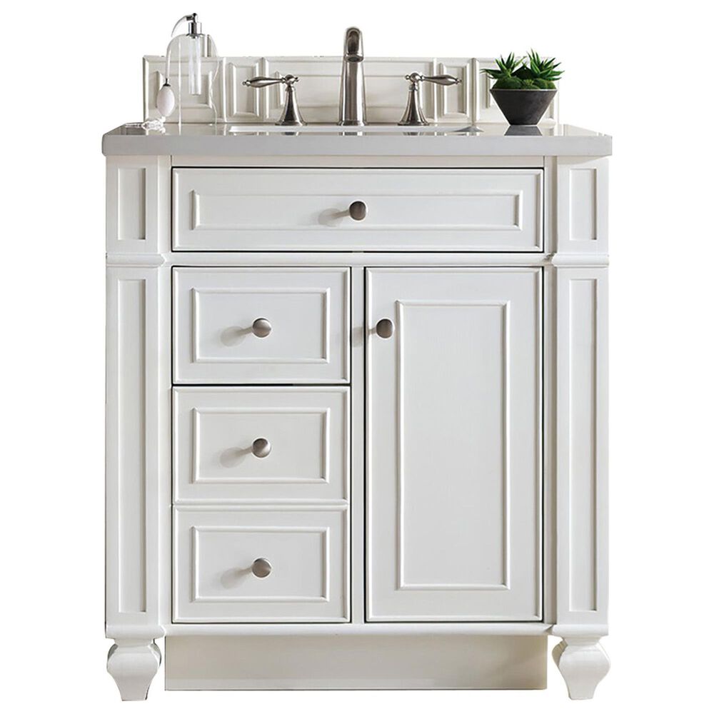 James Martin Vanities Bristol 30" Single Bathroom Vanity in Bright White with 3 cm Eternal Jasmine Pearl Quartz Top and Rectangular Sink, , large