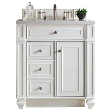 James Martin Vanities Bristol 30" Single Bathroom Vanity in Bright White with 3 cm Eternal Jasmine Pearl Quartz Top and Rectangular Sink, , large