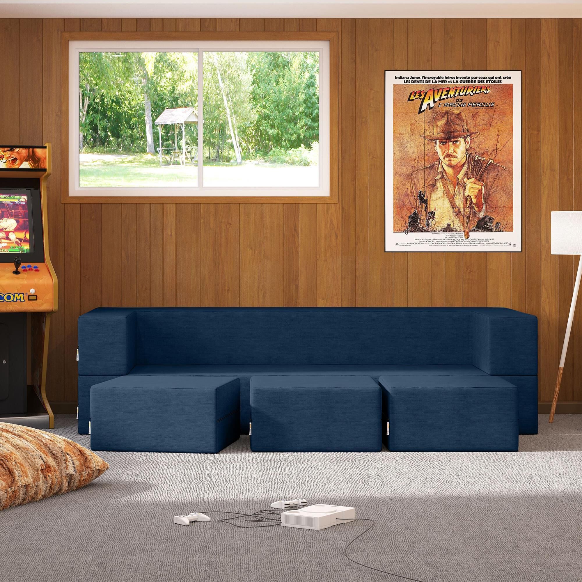 Jaxx Zipline 3-Piece Stationary Convertible Sleeper Sofa in Indigo