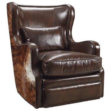Hooker Furniture Wellington Leather Swivel Club Chair in Coffee and Brindle, , large