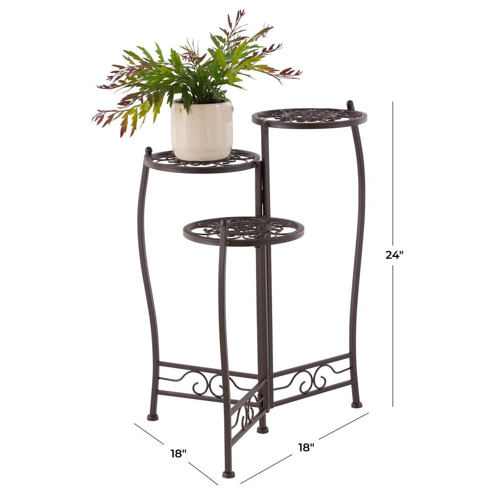 Maple and Jade 3-Tier Indoor/Outdoor Plant Stand with Scroll Details in Brown, , large