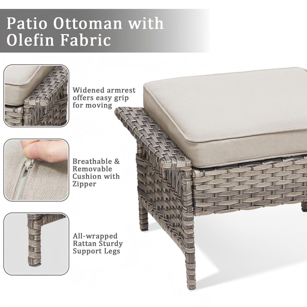 Sunwell Garden Ottoman with Beige Cushion and Widened Armrest in Gray (Set of 2), , large