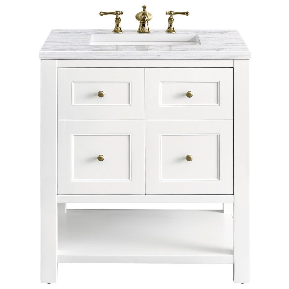 James Martin Vanities Breckenridge 30" Single Bathroom Vanity in Bright White with 3 cm Arctic Fall Solid Surface Top and Rectangular Sink, , large