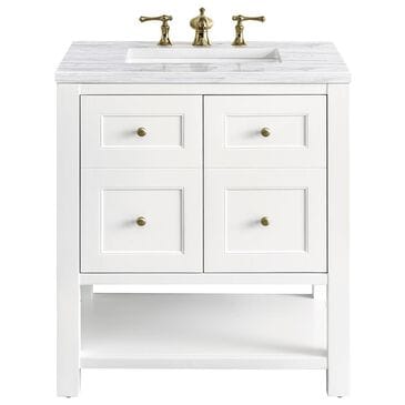 James Martin Vanities Breckenridge 30" Single Bathroom Vanity in Bright White with 3 cm Arctic Fall Solid Surface Top and Rectangular Sink, , large