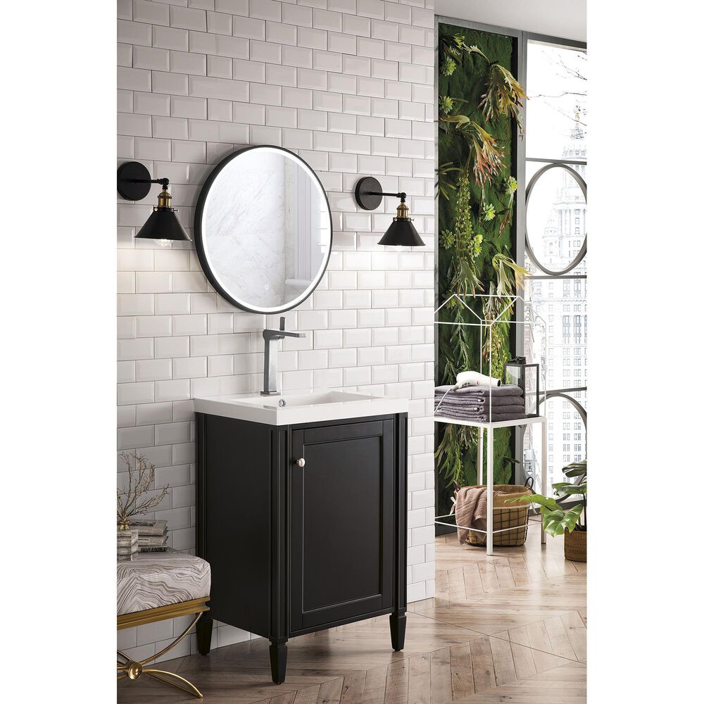 James Martin Vanities Britannia 24&quot; Single Bathroom Vanity in Black Onyx with 3.5 cm White Glossy Resin Top and Rectangular Sink, , large