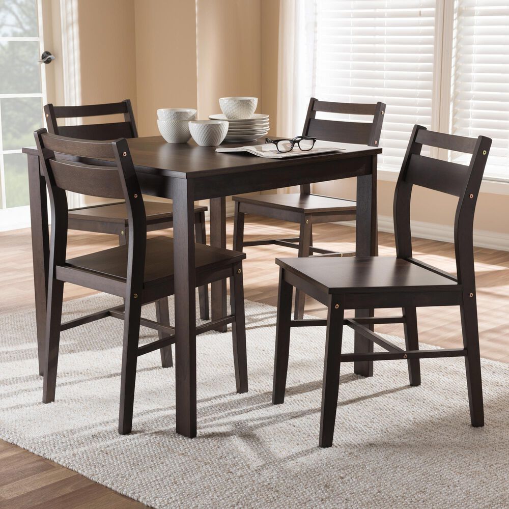 Baxton Studio Lovy 5-Piece Square Dining Set in Walnut, , large
