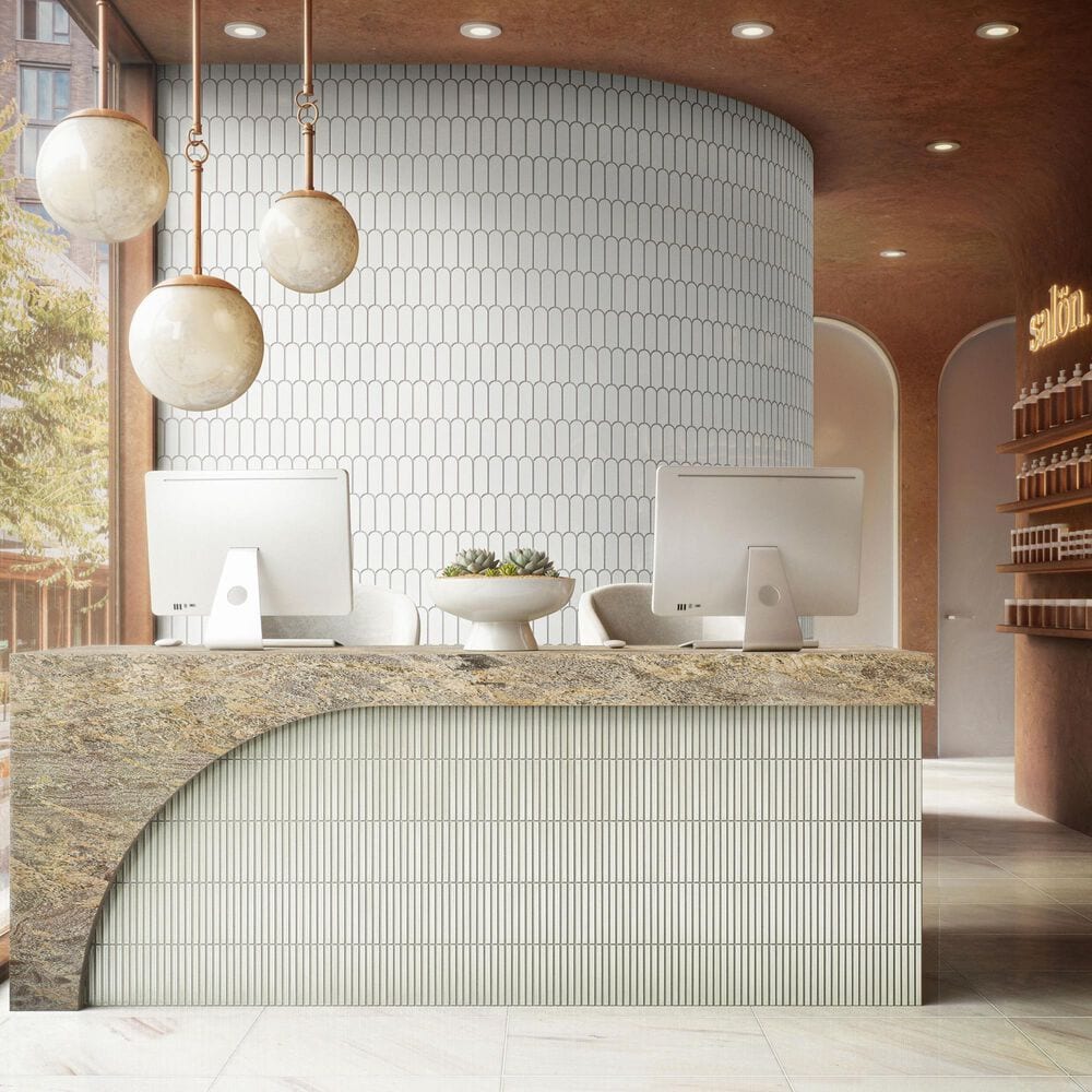 Dal-Tile Artefino Vintage Fossil 2" x 6" Fish Scale on 12" x 13" Porcelain Mosaic Sheet, , large