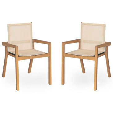 Hearth and Haven Belfast Patio Dining Chair with Beige Mesh Sling in Teak (Set of 2), , large