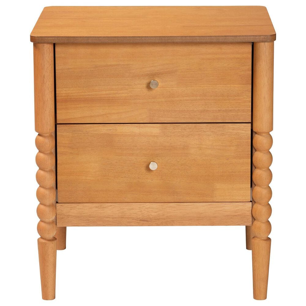 Baxton Studio Lucera 2-Drawer Bobbin Nightstand in Oak Brown, , large