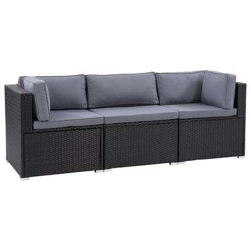 CorLiving Parksville 3-Piece Patio Sectional Sofa Set in Black/Ash Gray, , large
