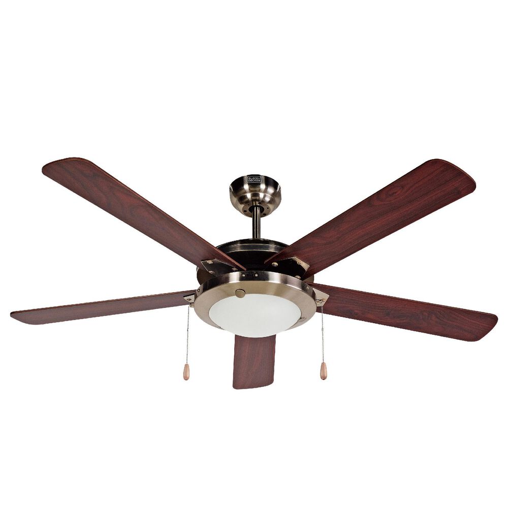 Black+Decker 52&quot; 5-Blade Retractable Blades Ceiling Fan with Light and Pull Chain in Brushed Nickle and Mahogany, , large