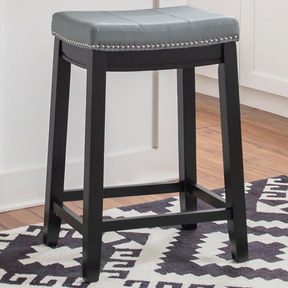 Linon Home Decor Claridge Counter Stool with Light Grey Cushion in Black, , large
