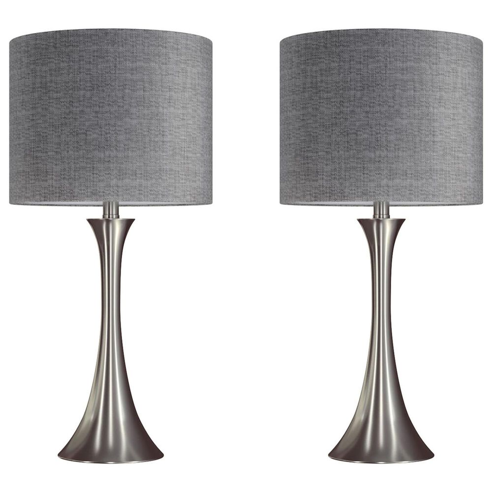 LumiSource Lenuxe 24" Metal Table Lamp with Grey Linen Shade in Brushed Nickel (Set of 2), , large