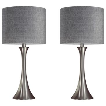 LumiSource Lenuxe 24" Metal Table Lamp with Grey Linen Shade in Brushed Nickel (Set of 2), , large