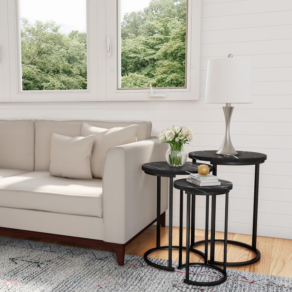 Timberlake Hastings Home 3Piece Nesting Tables in Black Marble NFM