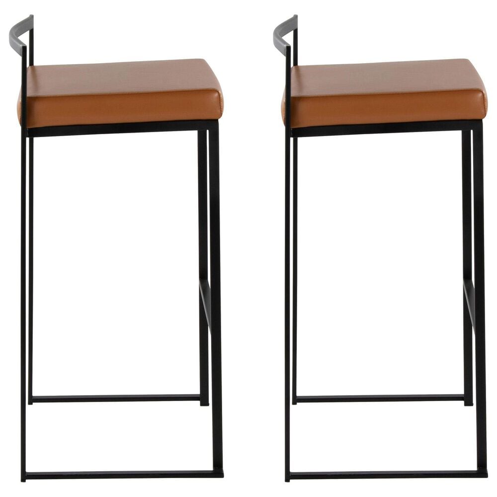Lumisource Fuji Stackable Barstool with Camel Faux Leather Cushion in Black &#40;Set of 2&#41;, , large