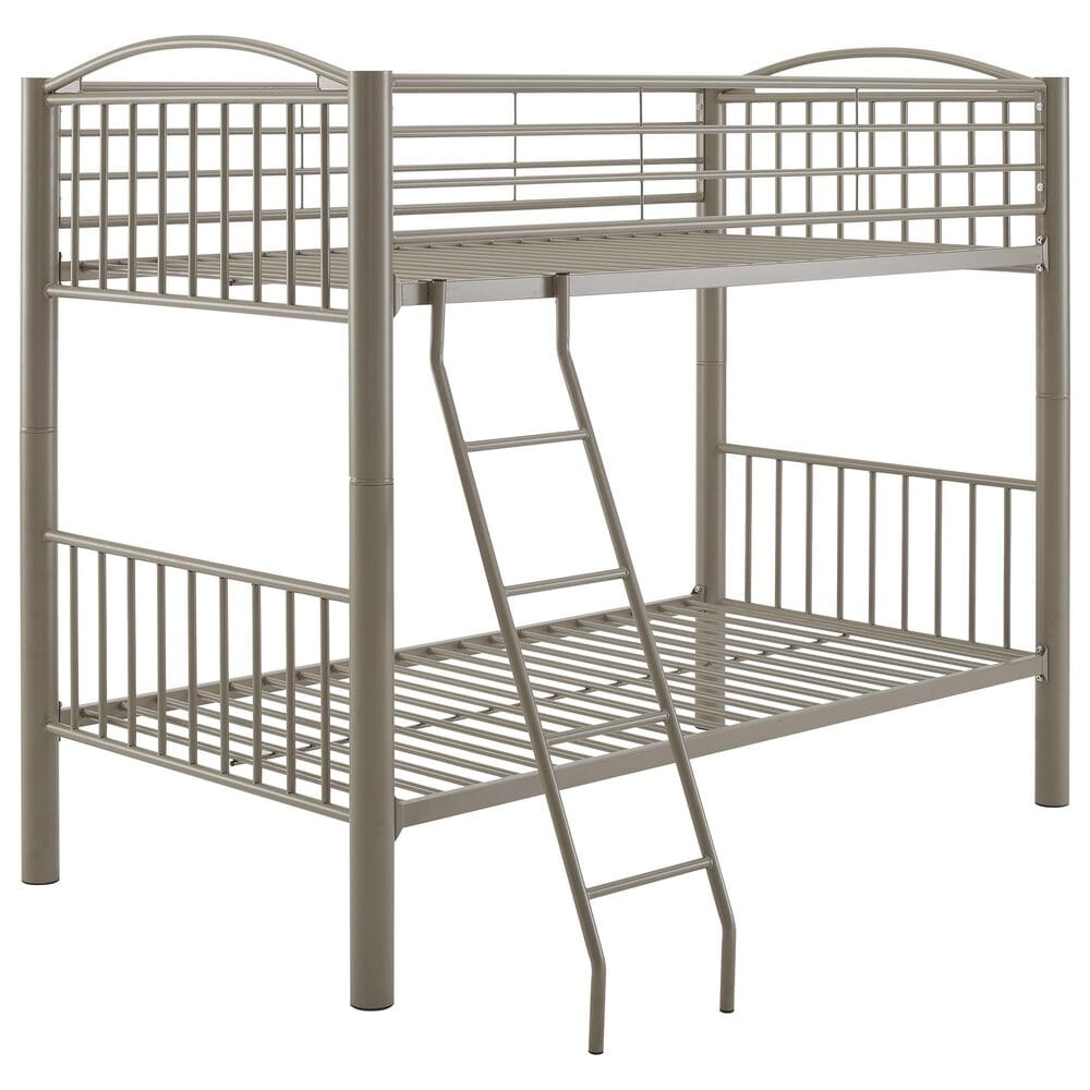 Linon Home Decor Heavy Twin Over Twin Bunk Bed in Pewter, , large