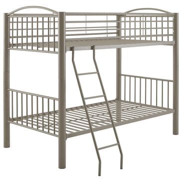 Linon Home Decor Heavy Twin Over Twin Bunk Bed in Pewter, , large