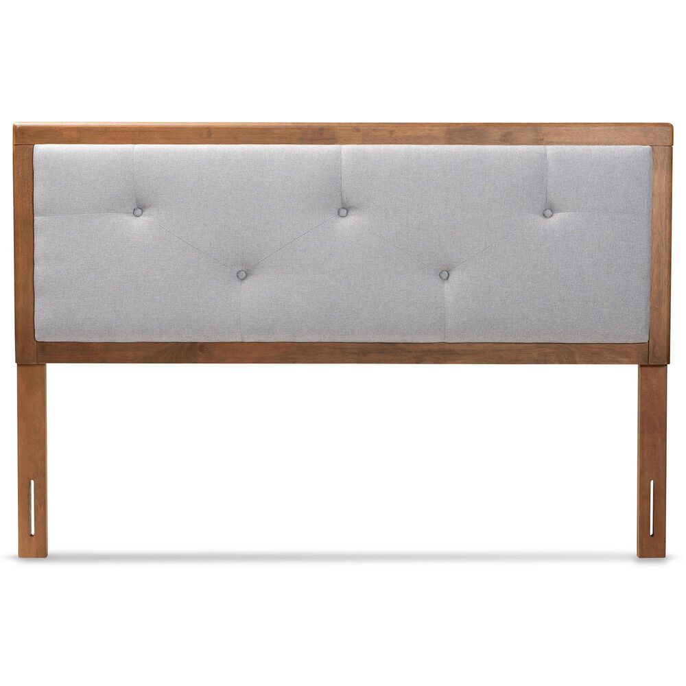 Baxton Studio Abner King Panel Headboard with Light Gray Fabric in Walnut Brown, , large