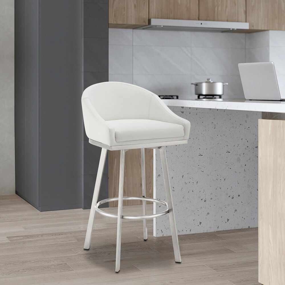 Blue River Eleanor Swivel Barstool with White Cushion in Brushed Stainless Steel, , large