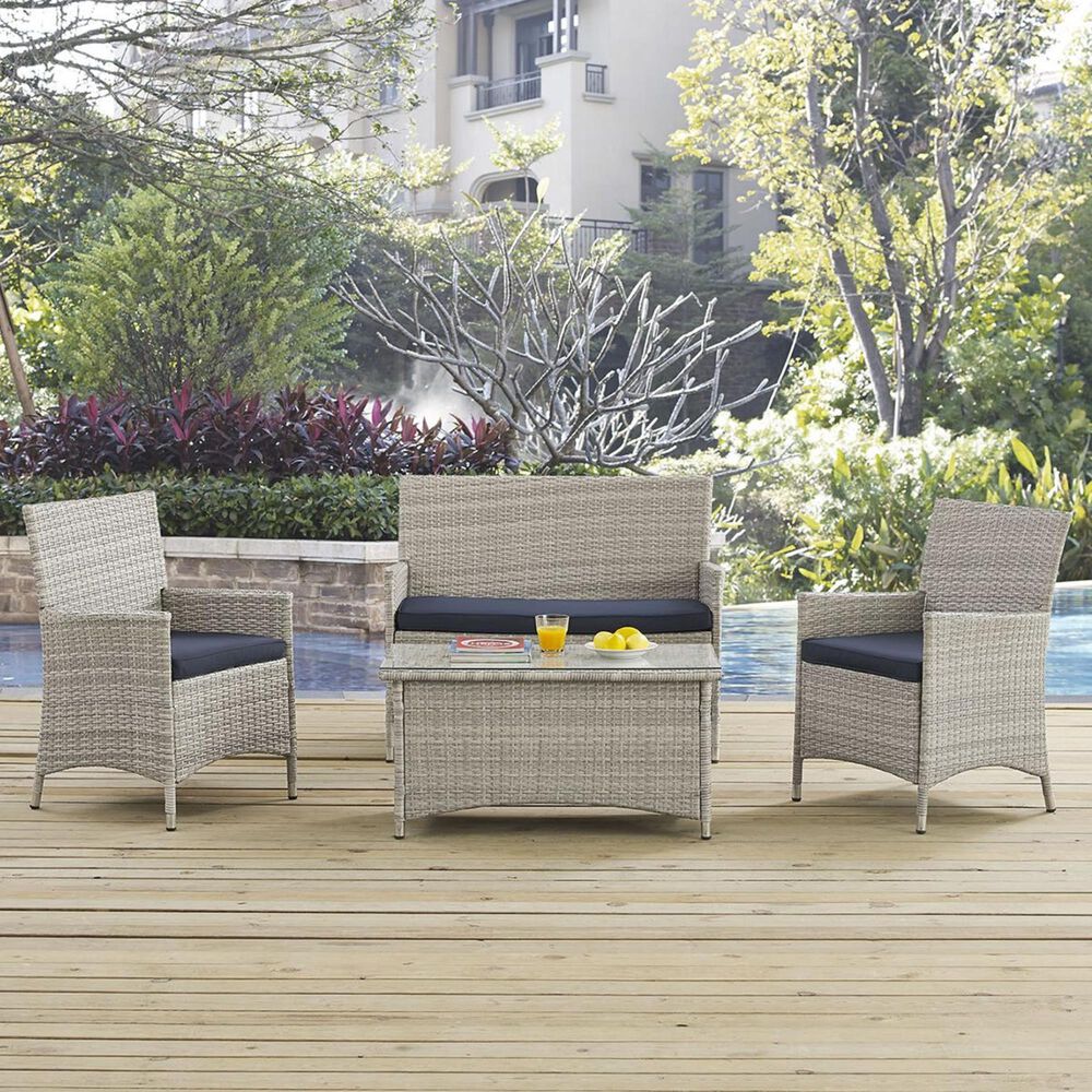 Modway Bridge 4-Piece Outdoor Patio Conversation Set in Light Gray and Navy, , large