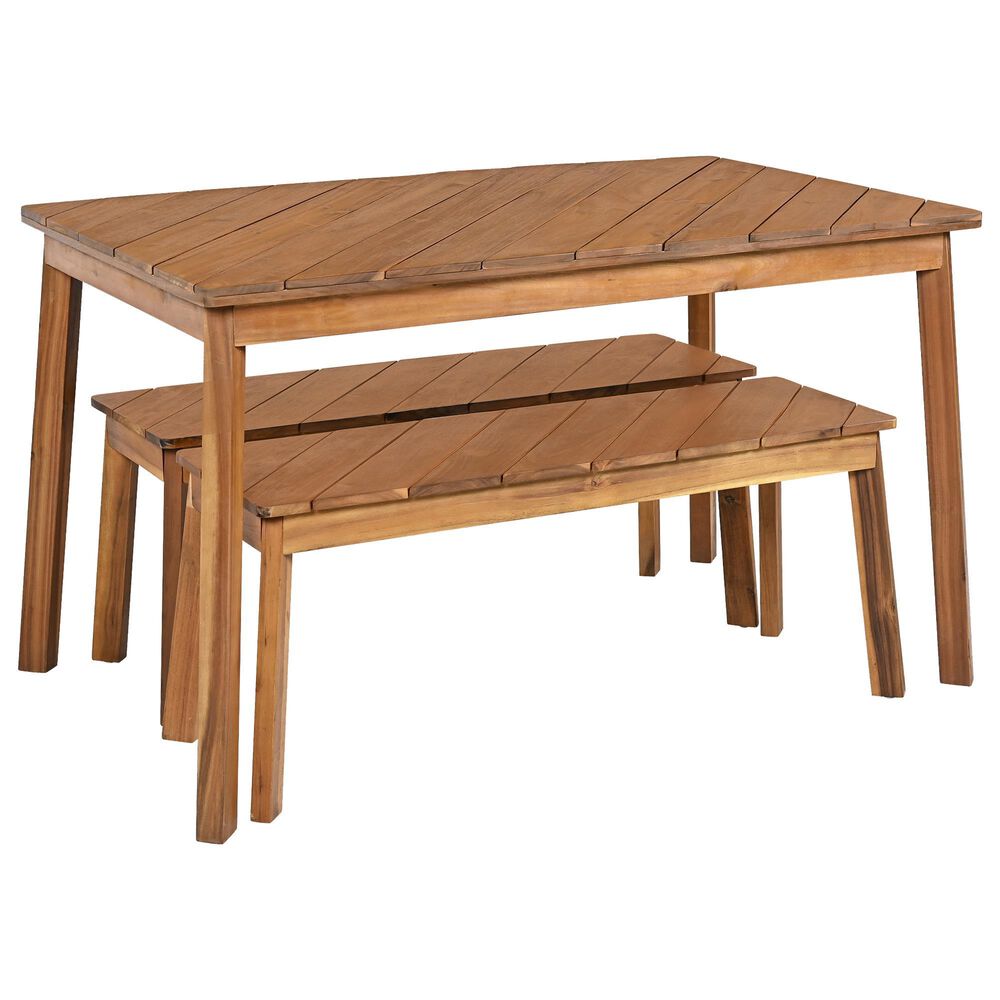 Hearth and Haven 3-Piece Patio Dining Set with Dining Table and Benches in Natural, , large