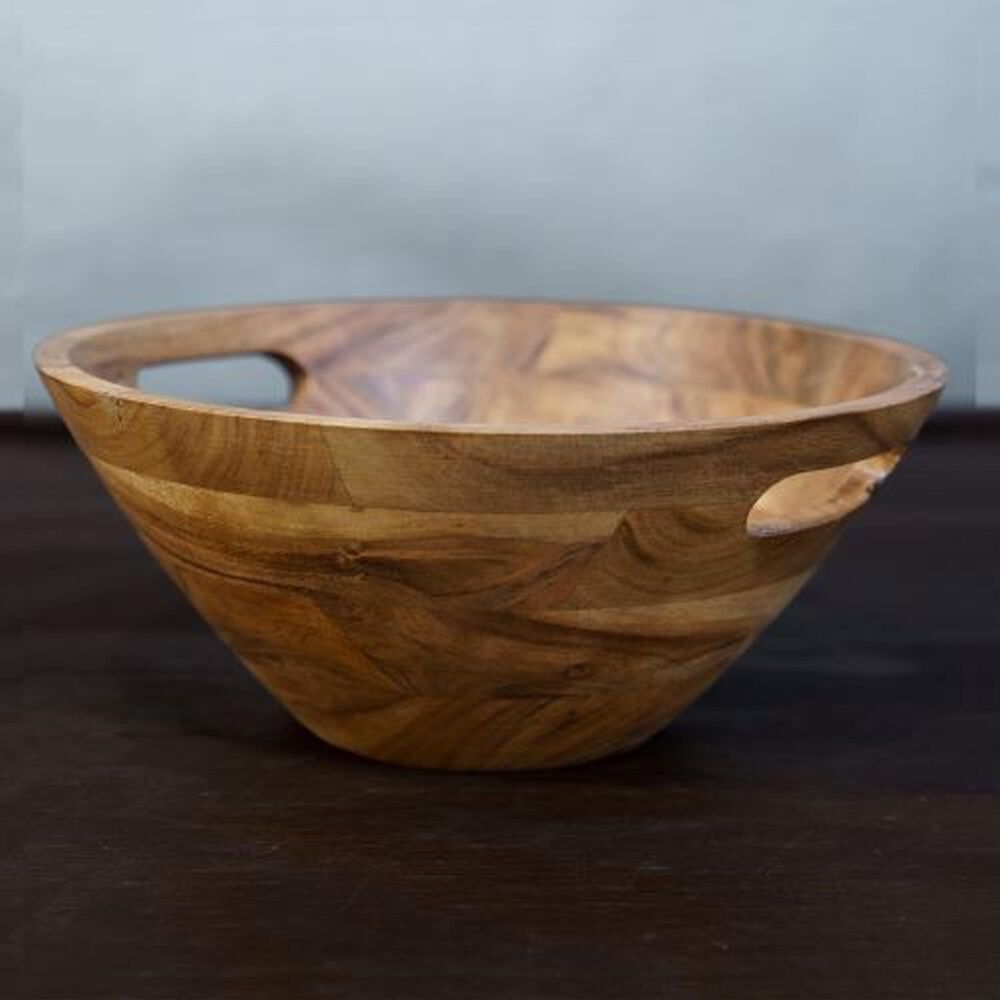 India Handicrafts Inc Natural Medium Wood Serving Bowl in Brown, , large