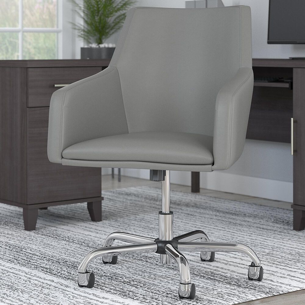 Bush Somerset Box Chair in Light Gray Leather, , large