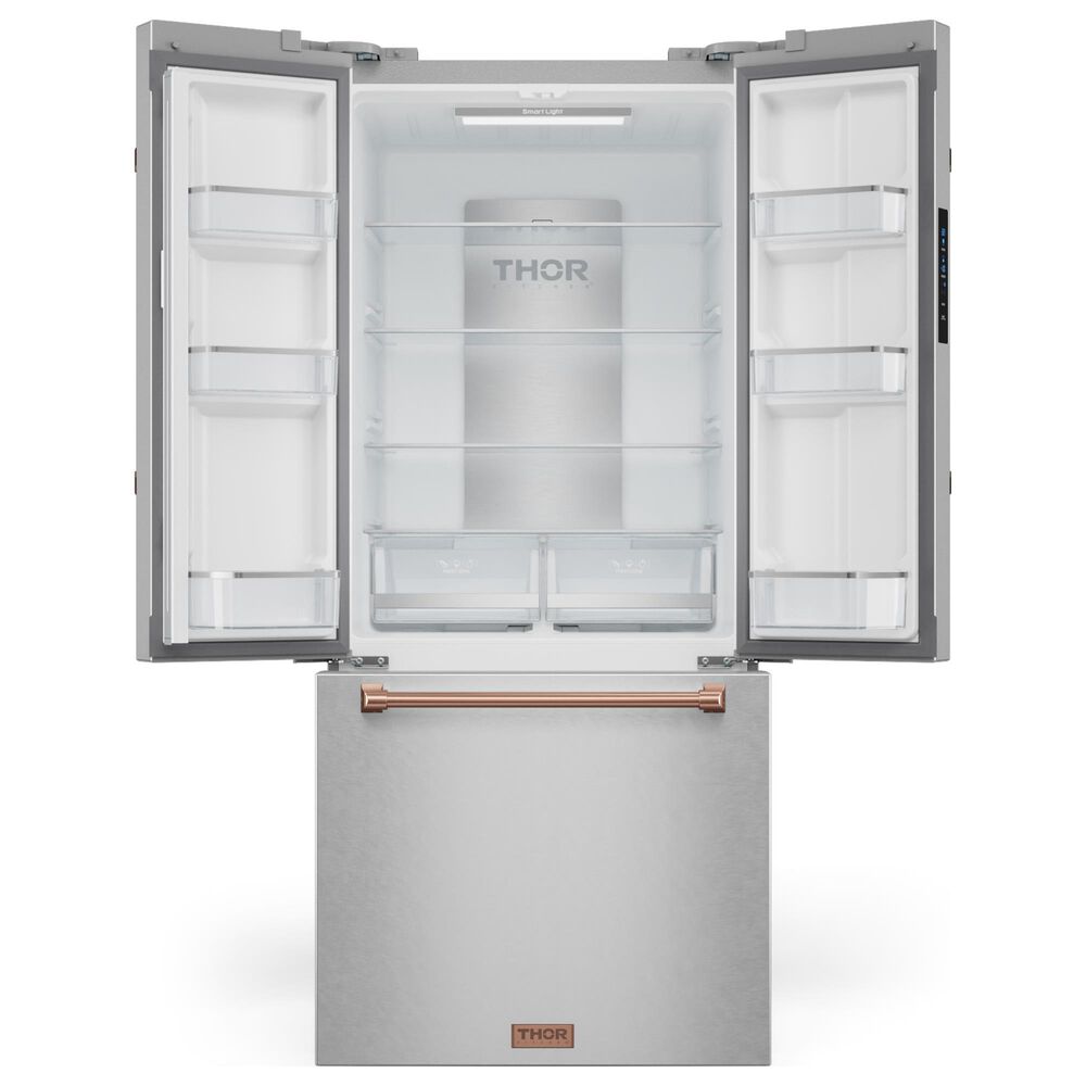 THOR KITCHEN Gordon Ramsay 17.5 Cu. Ft. Counter Depth French Door Refrigerator with Rose Gold Handle Kit in Stainless Steel, , large