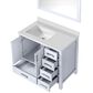 Lexora Home Jacques 36" Left Offset Single Bathroom Vanity in Dark Grey with 2 cm White Quartz Top, Rectangular Sink and 34" Mirror, , large