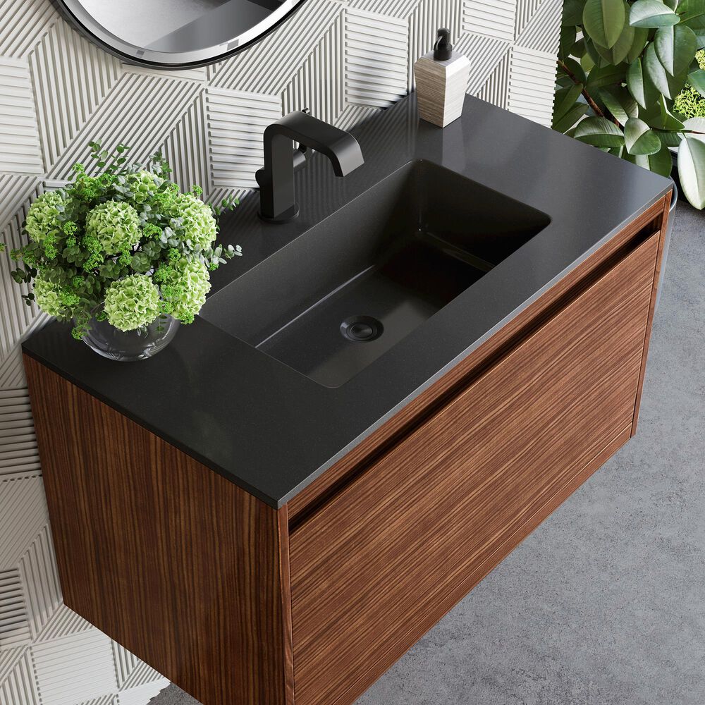 James Martin Vanities Mantova 35.4&quot; Single Vanity in Mid-Century Walnut and Brushed Nickel with 3 cm Charcoal Black Composite Stone Top and Rectangular Sink, , large
