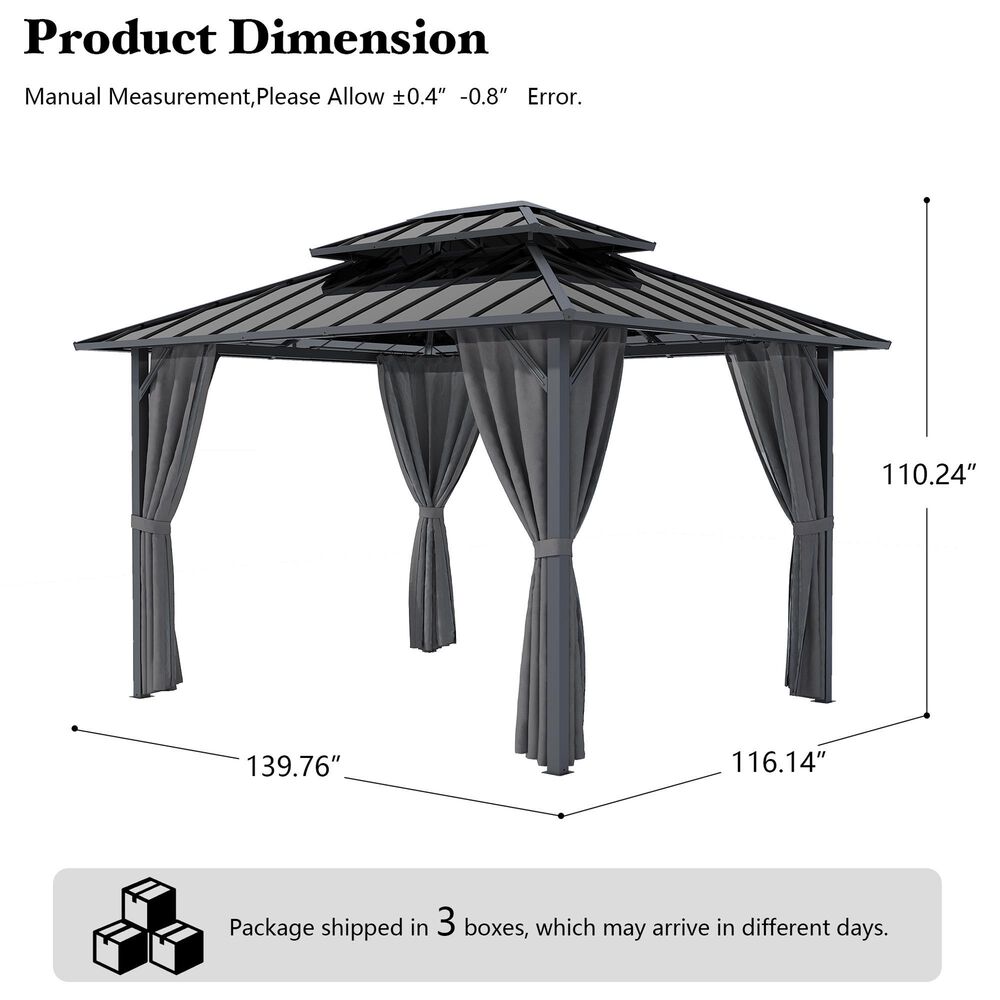 HOMLUX 10' x 12' Patio Hardtop Gazebo with Steel Posts in Dark Gray, , large
