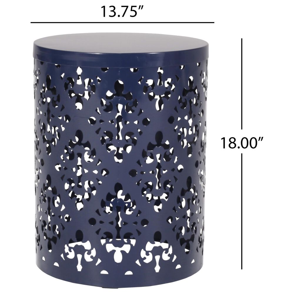 Hearth and Haven Outdoor End Table with Floral Pattern in Navy Blue, , large