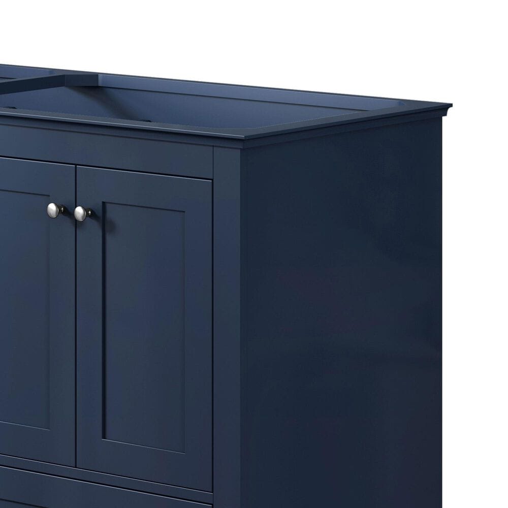 Lexora Home Dukes 60&quot; Double Bathroom Vanity in Navy Blue with 2 cm White Carrara Marble Top and Rectangular Sinks, , large